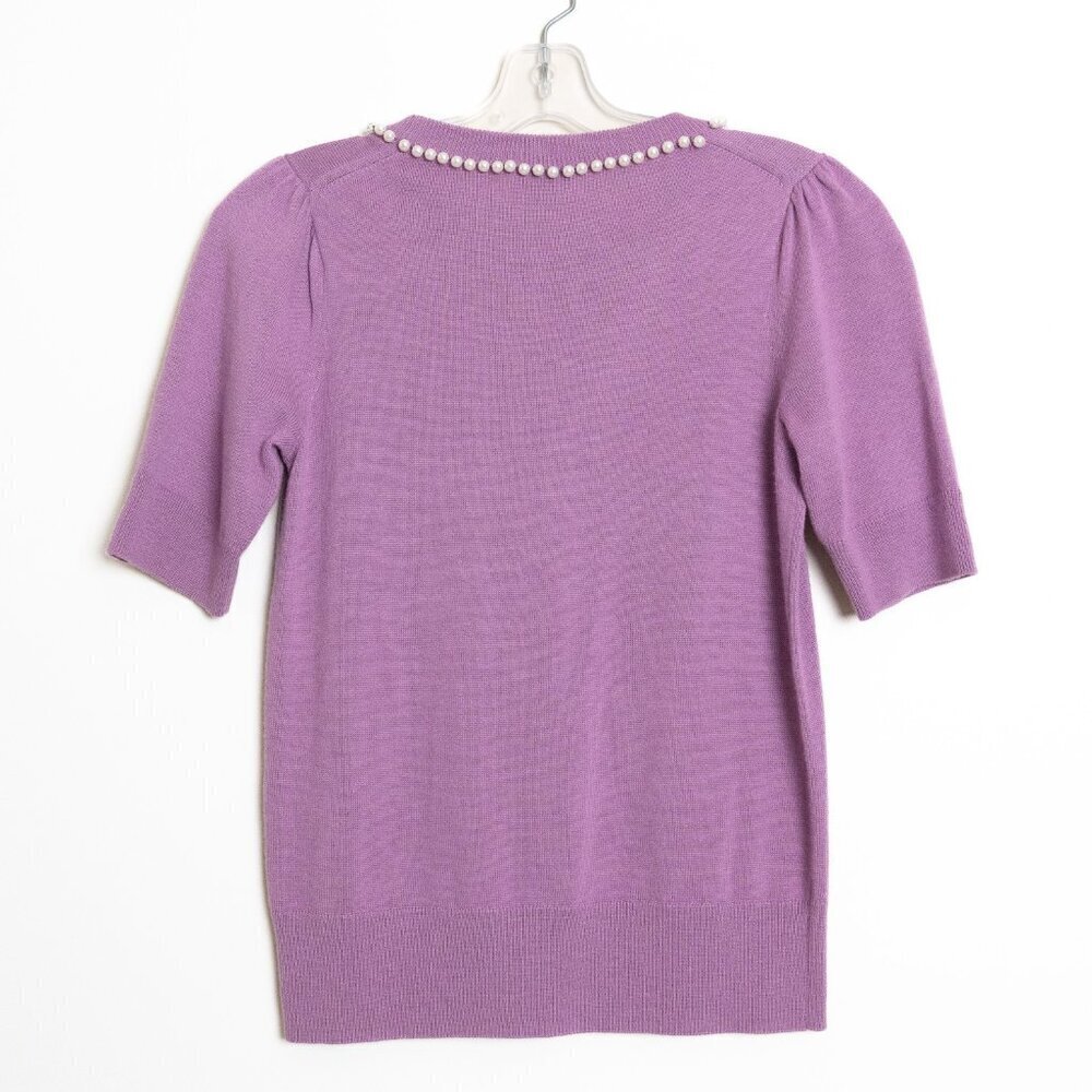 Kate Spade Pearl Crystal Trimmed Collar Sweater Short Sleeve Liliac Purple XS - Picture 2 of 11